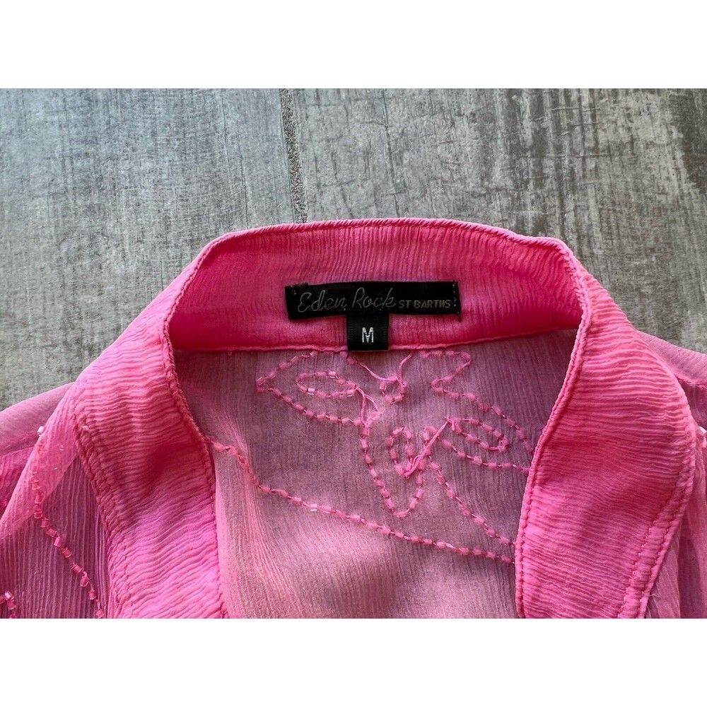 Eden Rock X PatBo St. Barths Beach Cover-up Silk Pink Beaded Sheer Dress Swim M - Picture 7 of 10
